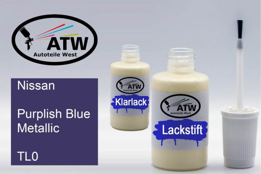 Nissan, Purplish Blue Metallic, TL0: 20ml Lackstift + 20ml Klarlack - Set, von ATW Autoteile West.